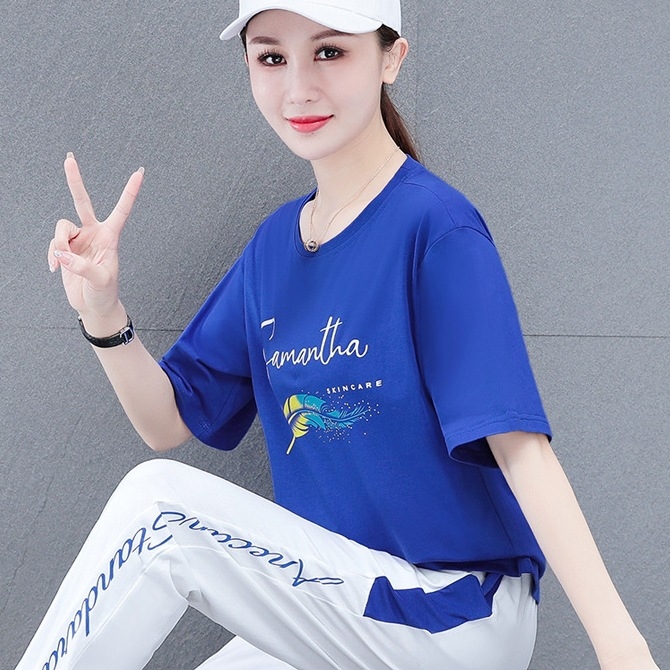 Ženski tiskani pamuk-spandeks pantalonski kostim, gradski casual stil, ljeto 2023