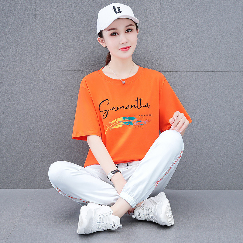 Ženski tiskani pamuk-spandeks pantalonski kostim, gradski casual stil, ljeto 2023