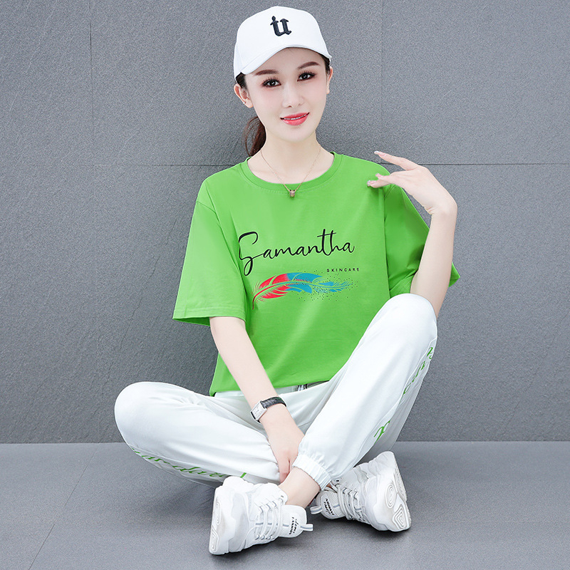 Ženski tiskani pamuk-spandeks pantalonski kostim, gradski casual stil, ljeto 2023