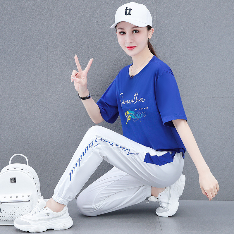 Ženski tiskani pamuk-spandeks pantalonski kostim, gradski casual stil, ljeto 2023