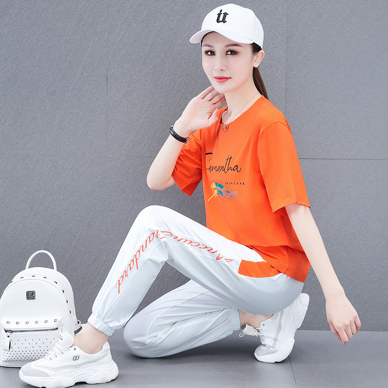 Ženski tiskani pamuk-spandeks pantalonski kostim, gradski casual stil, ljeto 2023