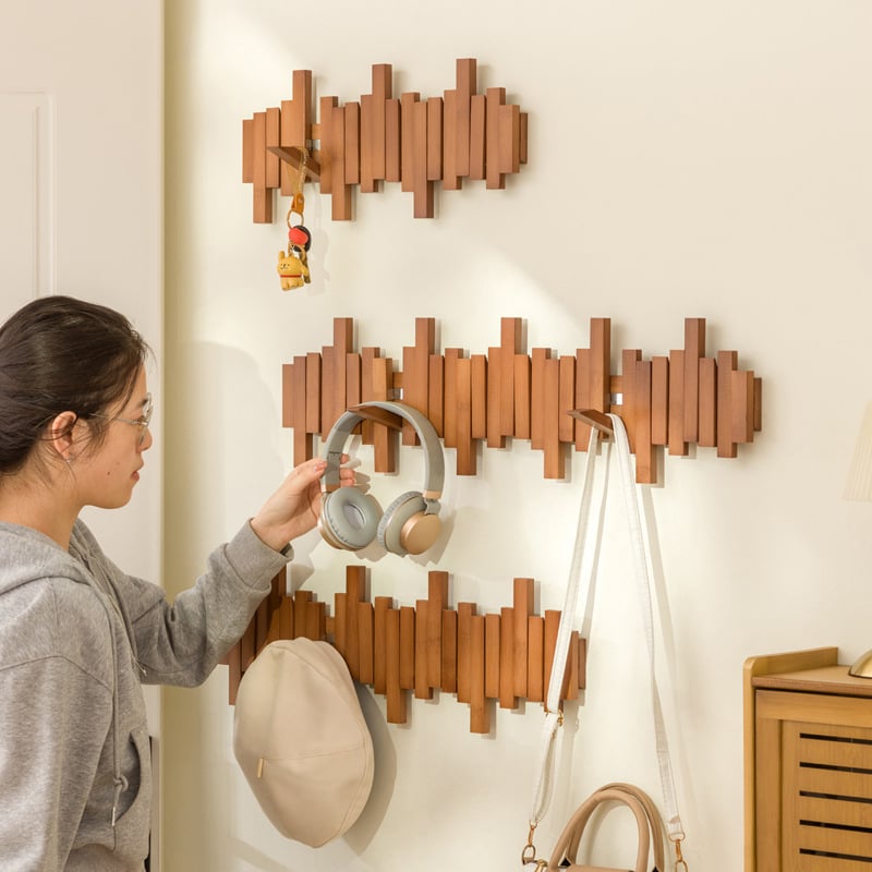 Magneetiline riidepuu klaveri klahvide kujundusega, seinale paigaldatav, mõeldud sissepääsuks, koridoriks ja magamistuppa, puit/bambus, kaasaegne minimalistlik stiil, 3+ konksurida, kandevõime 10–15 kg