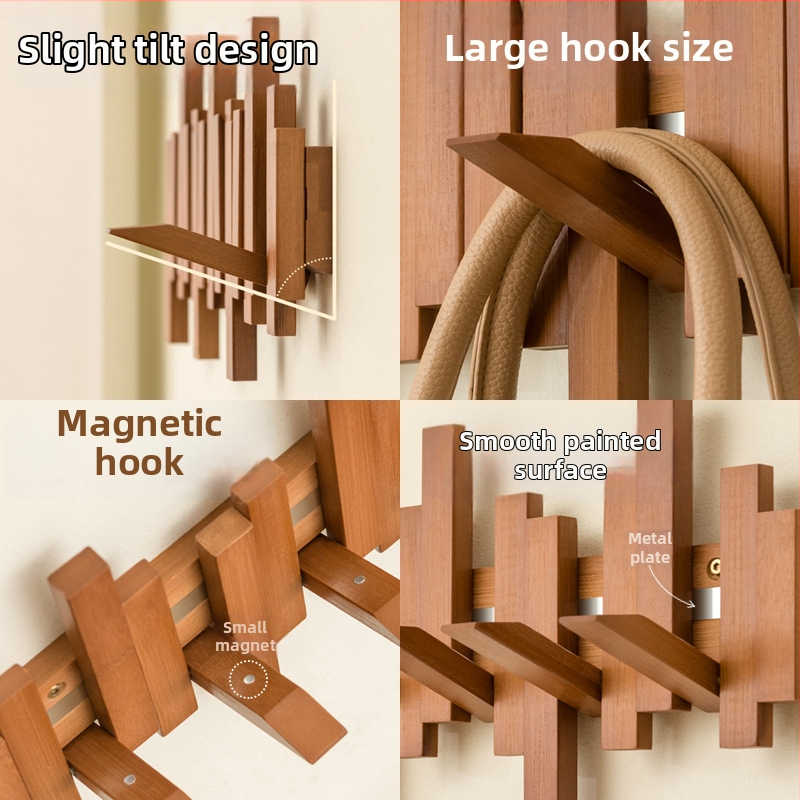Magnetický vešiak na kabáty s dizajnom kláves pianína pre vstupnú chodbu a spálňu, nástenný, drevo/bambus, moderný minimalistický štýl, 3+ radov háčikov, nosnosť 10–15 kg