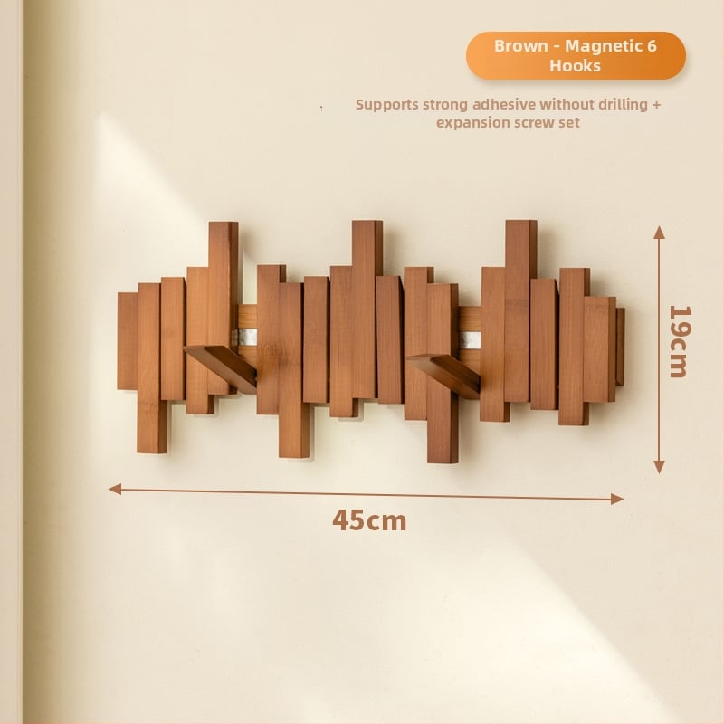Magneetiline riidepuu klaveri klahvide kujundusega, seinale paigaldatav, mõeldud sissepääsuks, koridoriks ja magamistuppa, puit/bambus, kaasaegne minimalistlik stiil, 3+ konksurida, kandevõime 10–15 kg