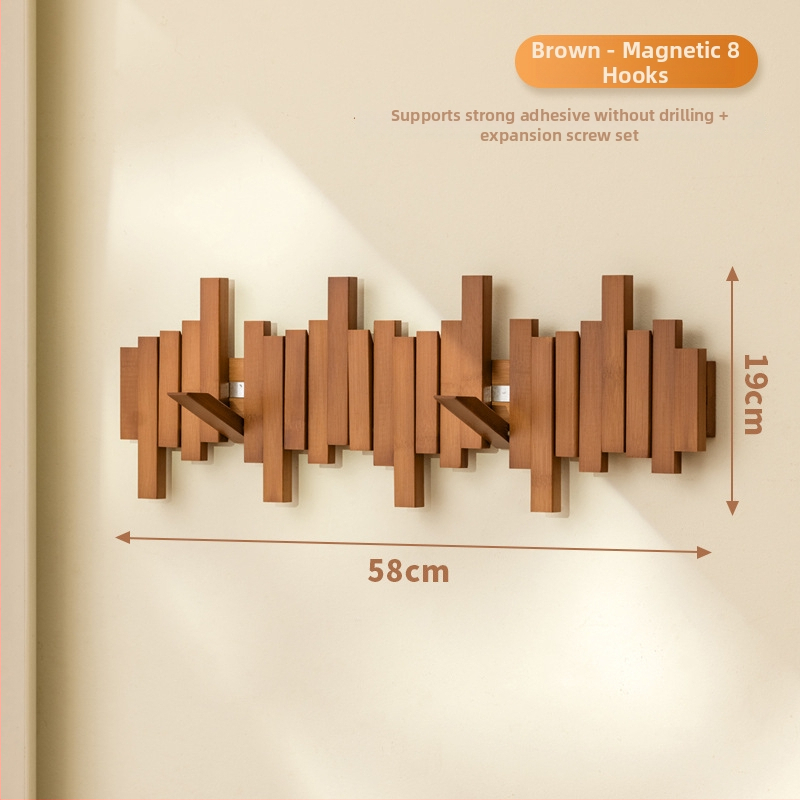 Magneetiline riidepuu klaveri klahvide kujundusega, seinale paigaldatav, mõeldud sissepääsuks, koridoriks ja magamistuppa, puit/bambus, kaasaegne minimalistlik stiil, 3+ konksurida, kandevõime 10–15 kg