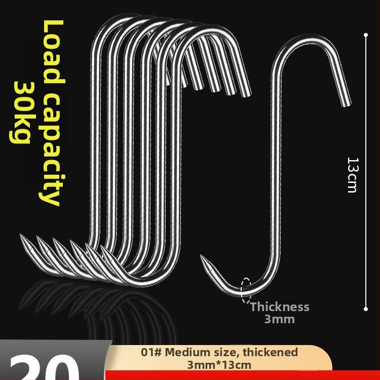 Liha konks roostevabast terasest, S-kujuline, ühe konksu disain, kerge luksuslik stiil, koormus kuni 10–15 kg