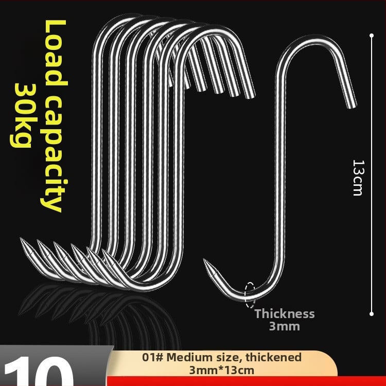 Liha konks roostevabast terasest, S-kujuline, ühe konksu disain, kerge luksuslik stiil, koormus kuni 10–15 kg
