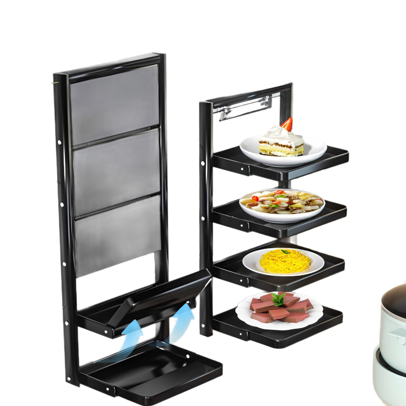 Toiduvalmistamise riiul (kokkupandav, mitmekorruseline, imukorgiga, seinale paigaldatav, metallist)