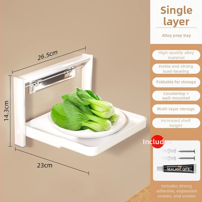 Toiduvalmistamise riiul (kokkupandav, mitmekorruseline, imukorgiga, seinale paigaldatav, metallist)