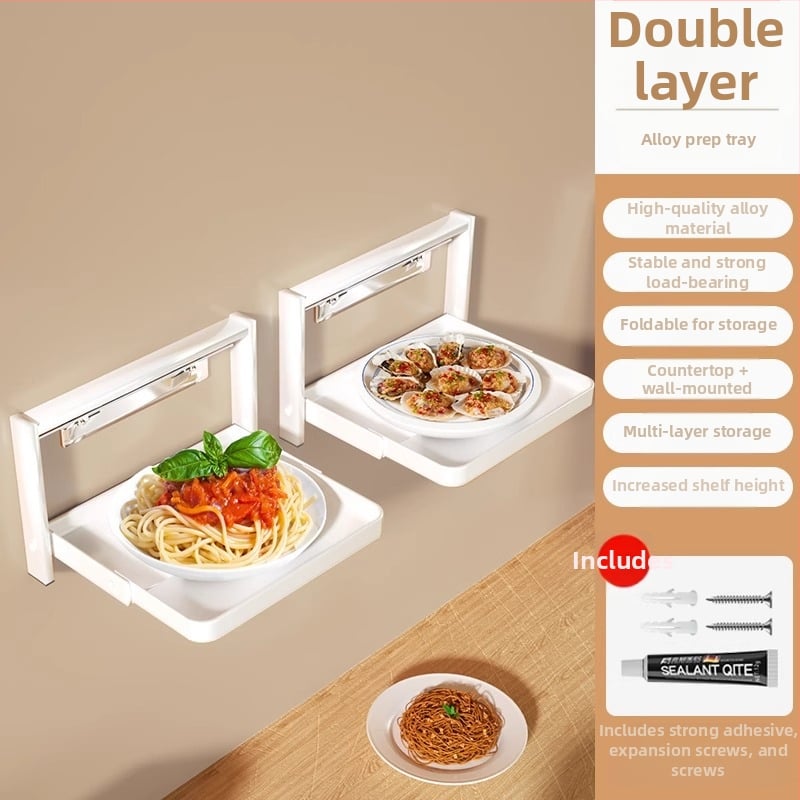 Toiduvalmistamise riiul (kokkupandav, mitmekorruseline, imukorgiga, seinale paigaldatav, metallist)