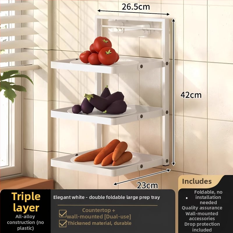 Toiduvalmistamise riiul (kokkupandav, mitmekorruseline, imukorgiga, seinale paigaldatav, metallist)