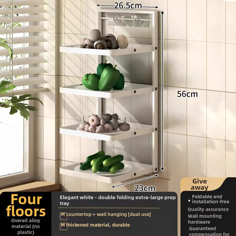 Toiduvalmistamise riiul (kokkupandav, mitmekorruseline, imukorgiga, seinale paigaldatav, metallist)