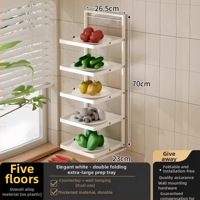 Toiduvalmistamise riiul (kokkupandav, mitmekorruseline, imukorgiga, seinale paigaldatav, metallist)