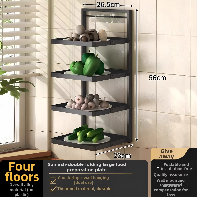 Toiduvalmistamise riiul (kokkupandav, mitmekorruseline, imukorgiga, seinale paigaldatav, metallist)