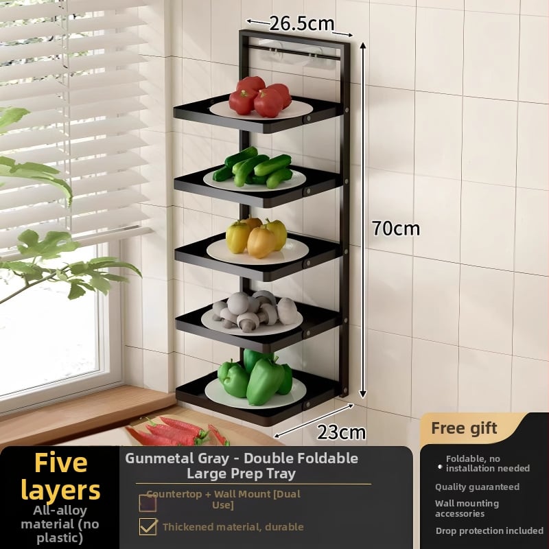 Toiduvalmistamise riiul (kokkupandav, mitmekorruseline, imukorgiga, seinale paigaldatav, metallist)