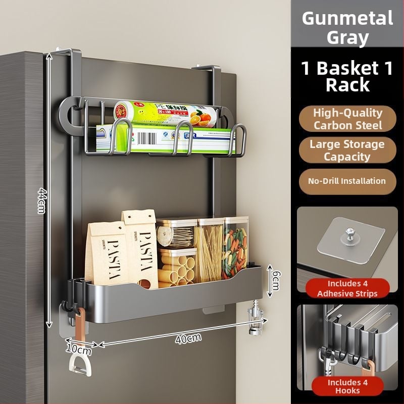 Külmkapi küljehoidja - puurimata paigaldus, mitmekihiline metalliline hoiukorraldaja maitseainete ja kilekoti jaoks