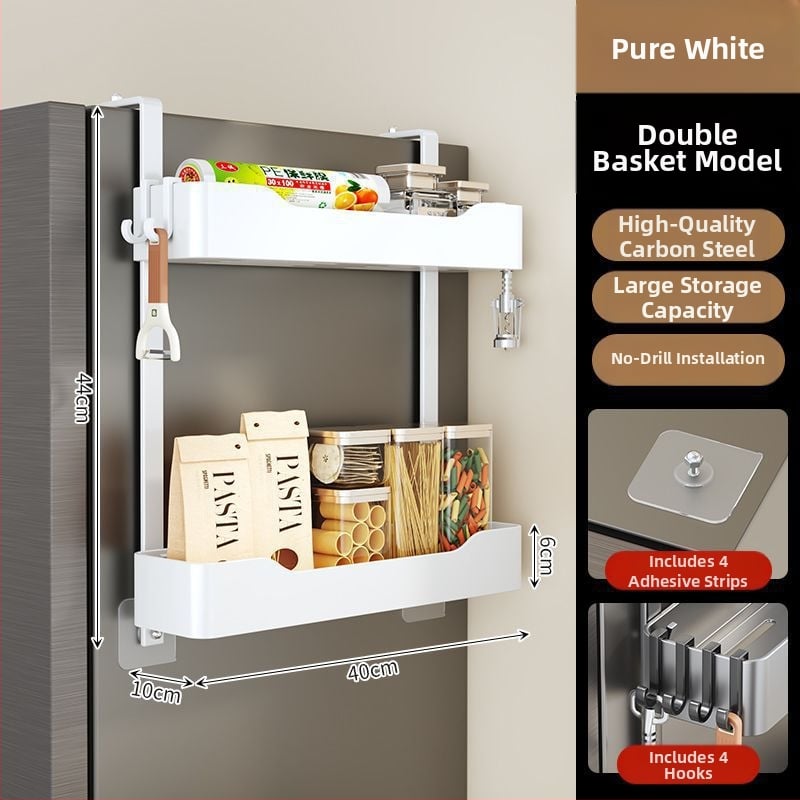 Külmkapi küljehoidja - puurimata paigaldus, mitmekihiline metalliline hoiukorraldaja maitseainete ja kilekoti jaoks