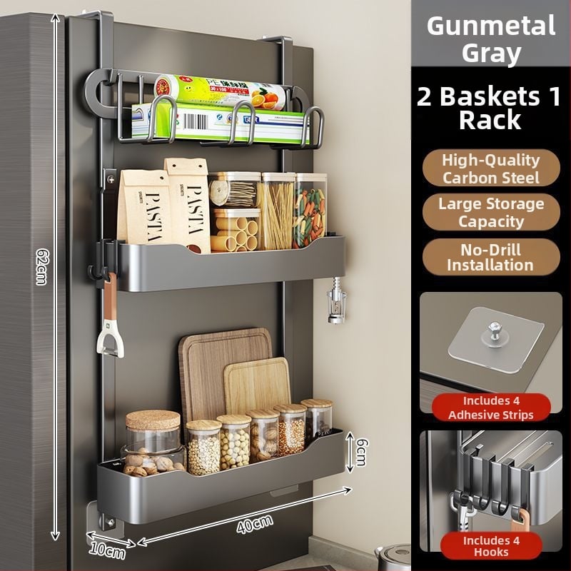 Külmkapi küljehoidja - puurimata paigaldus, mitmekihiline metalliline hoiukorraldaja maitseainete ja kilekoti jaoks