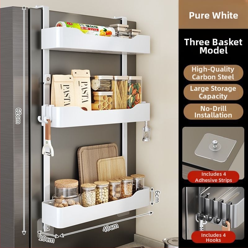 Külmkapi küljehoidja - puurimata paigaldus, mitmekihiline metalliline hoiukorraldaja maitseainete ja kilekoti jaoks