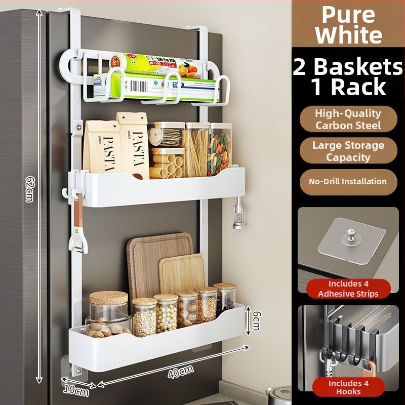 Külmkapi küljehoidja - puurimata paigaldus, mitmekihiline metalliline hoiukorraldaja maitseainete ja kilekoti jaoks