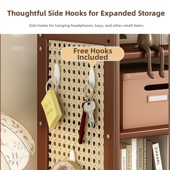 Trīs līmeņu galda uzglabāšanas plaukts no bambusa ar caurumu plāksni, viduslaiku stila biroja organizētājs