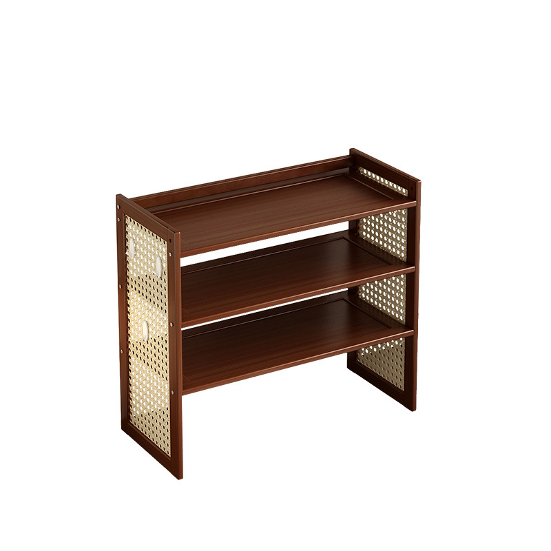 Trīs līmeņu galda uzglabāšanas plaukts no bambusa ar caurumu plāksni, viduslaiku stila biroja organizētājs