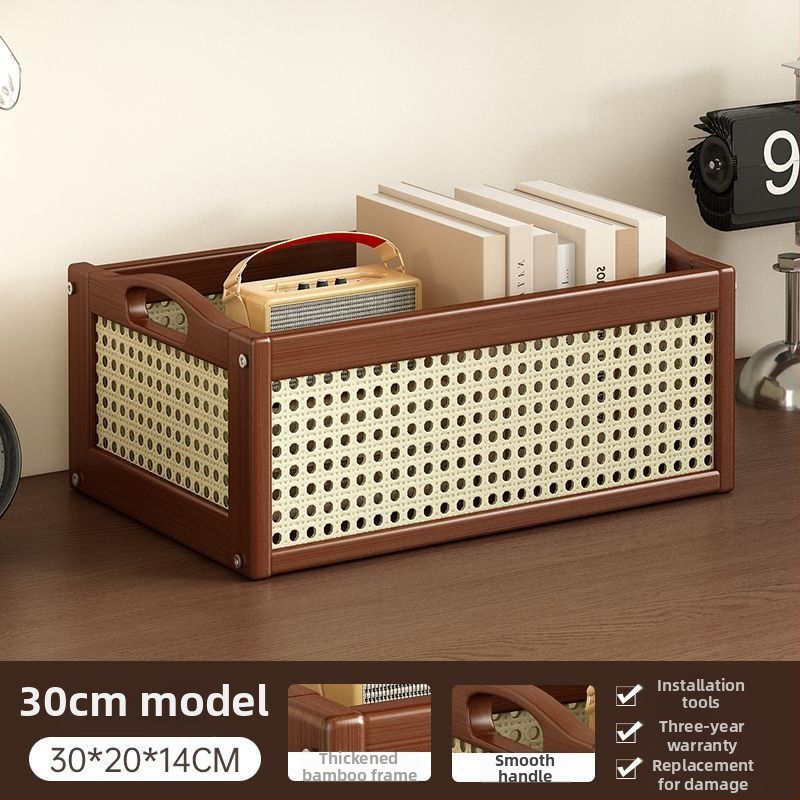 Trīs līmeņu galda uzglabāšanas plaukts no bambusa ar caurumu plāksni, viduslaiku stila biroja organizētājs