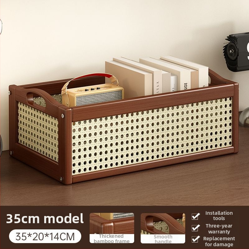 Trīs līmeņu galda uzglabāšanas plaukts no bambusa ar caurumu plāksni, viduslaiku stila biroja organizētājs