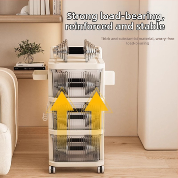 Ratiņveida uzglabāšanas statīvs – 5 līmeņi, uz grīdas, ar riteņiem, noņemamais atvilktņu mehānisms, no plastmasas