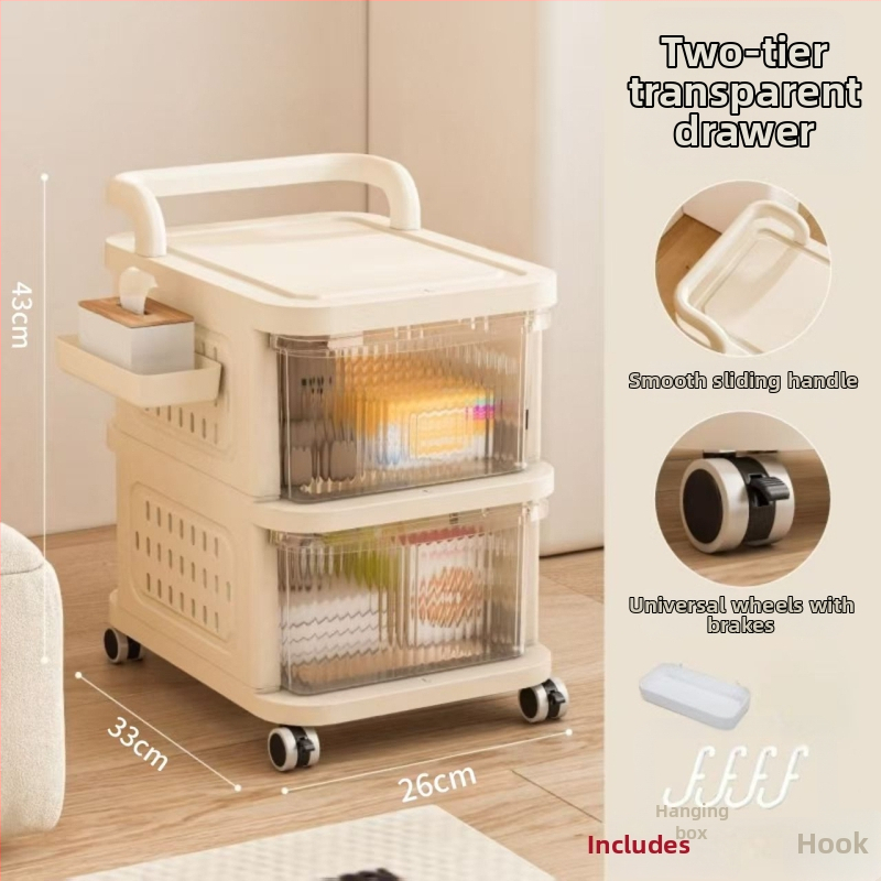 Ratiņveida uzglabāšanas statīvs – 5 līmeņi, uz grīdas, ar riteņiem, noņemamais atvilktņu mehānisms, no plastmasas