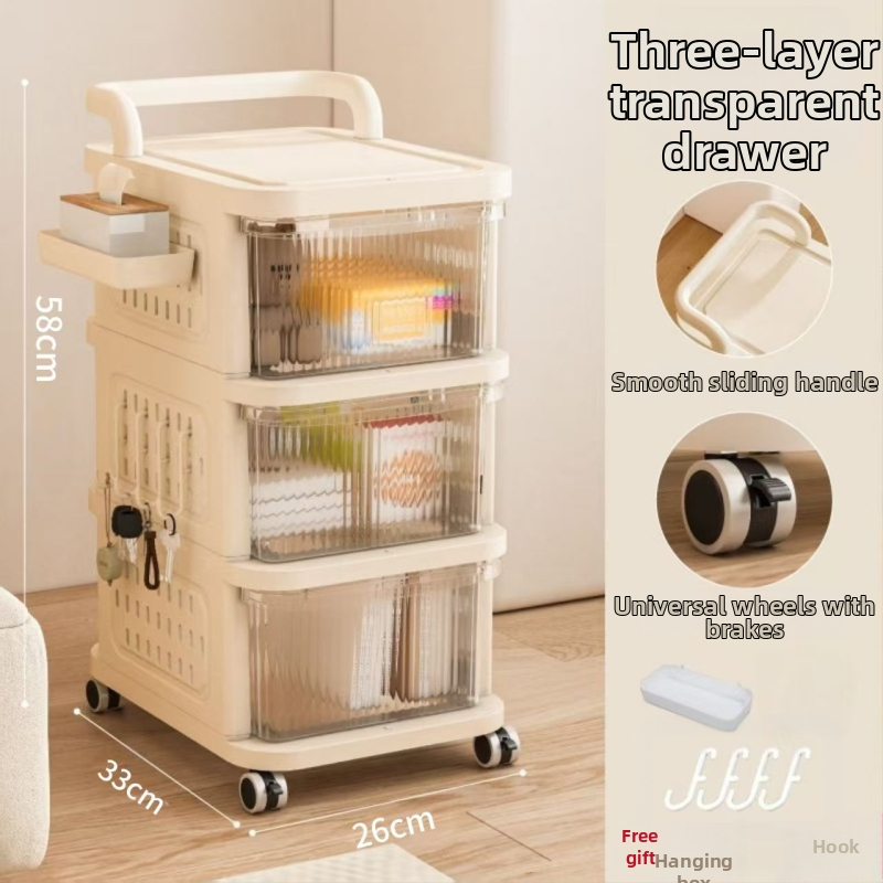 Ratiņveida uzglabāšanas statīvs – 5 līmeņi, uz grīdas, ar riteņiem, noņemamais atvilktņu mehānisms, no plastmasas