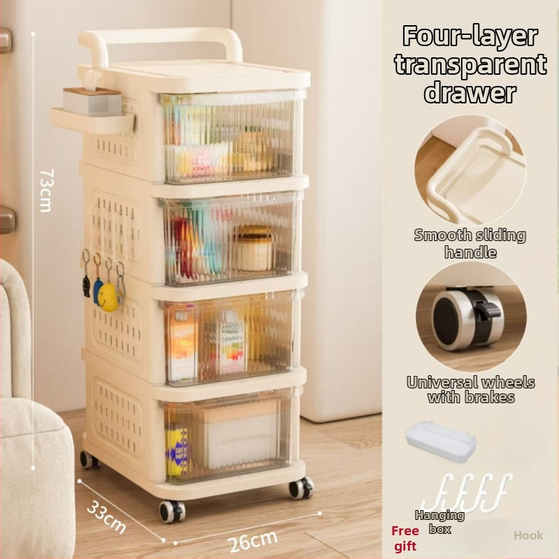 Ratiņveida uzglabāšanas statīvs – 5 līmeņi, uz grīdas, ar riteņiem, noņemamais atvilktņu mehānisms, no plastmasas