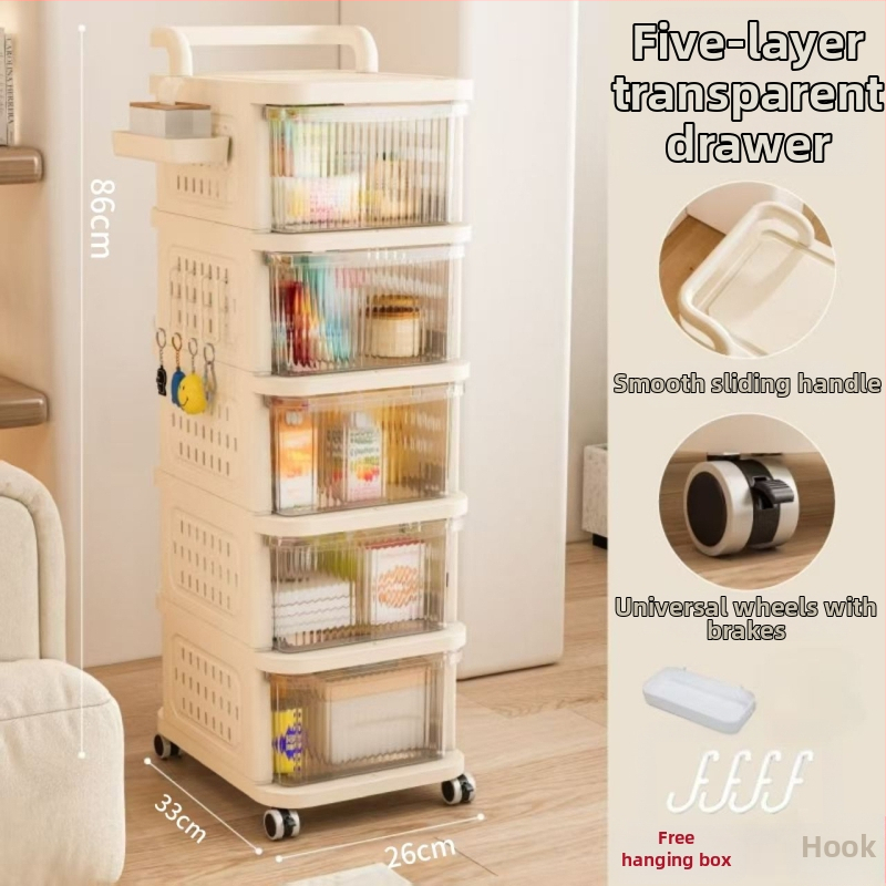 Ratiņveida uzglabāšanas statīvs – 5 līmeņi, uz grīdas, ar riteņiem, noņemamais atvilktņu mehānisms, no plastmasas