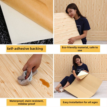 3D дървесен стенен стикер - самозалепващ, водоустойчив, 1 бр., за хол/спалня, Нов китайски стил (Материал: XPE пяна)