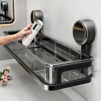 Стенно монтиран рафт за баня с присоска, без пробиване — едно ниво, товароподемност 1–5 кг, пластмасово покритие