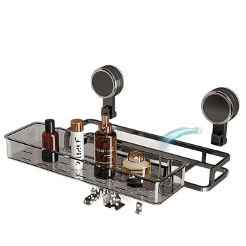 Стенно монтиран рафт за баня с присоска, без пробиване — едно ниво, товароподемност 1–5 кг, пластмасово покритие