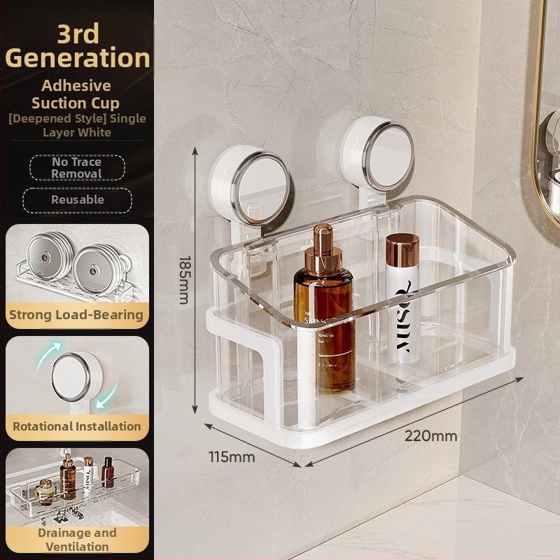 Стенно монтиран рафт за баня с присоска, без пробиване — едно ниво, товароподемност 1–5 кг, пластмасово покритие