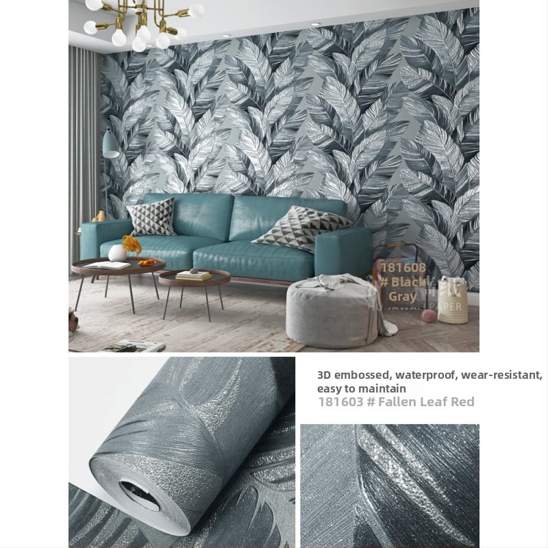 Nordic banánlevél tapéta nappaliba és hálószobába – PVC, nedvességálló, olajálló, vízálló, absztrakt dekor stílus