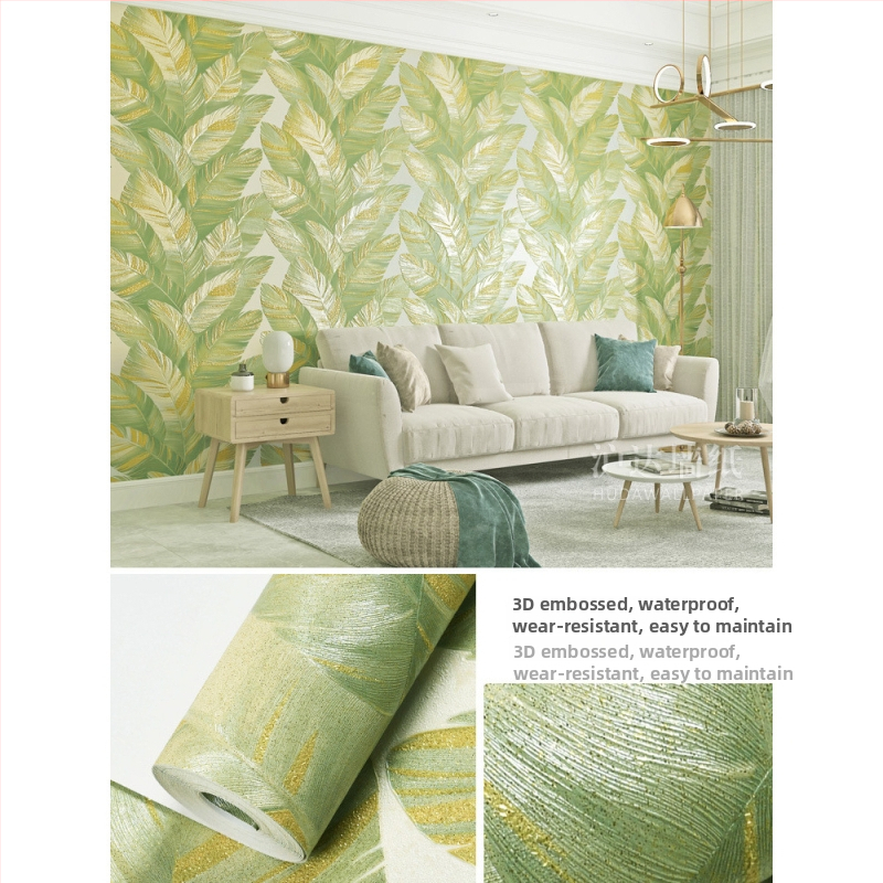 Nordic banánlevél tapéta nappaliba és hálószobába – PVC, nedvességálló, olajálló, vízálló, absztrakt dekor stílus
