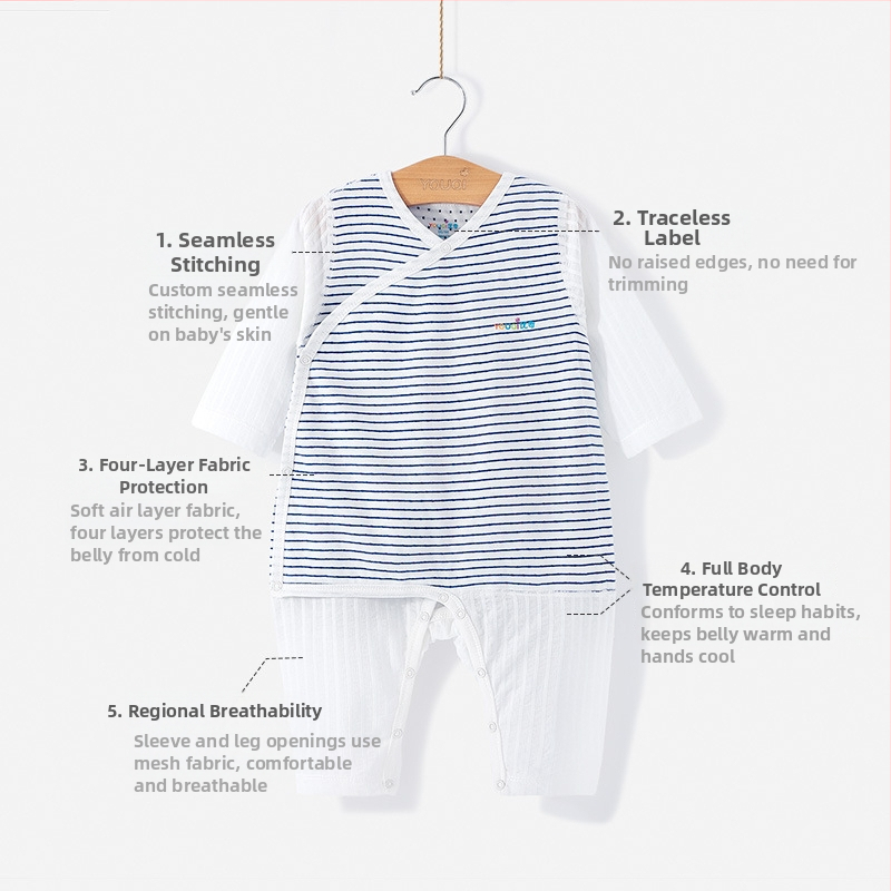 Zīdaiņu guļammaiss ar vēdera aizsardzību – 100% kokvilna, pildījums no kokvilnas, svītrainu raksts, visu sezonu, zīdainis (0–12 mēneši)