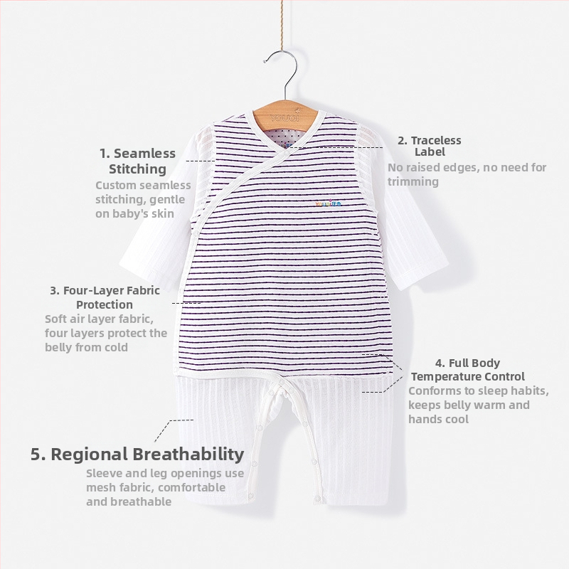 Zīdaiņu guļammaiss ar vēdera aizsardzību – 100% kokvilna, pildījums no kokvilnas, svītrainu raksts, visu sezonu, zīdainis (0–12 mēneši)