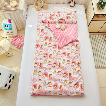 Sac de dormit pentru copii, design desen animat, material: 100% bumbac + bean fleece, 1.1–1.5 kg, compoziție 50% bumbac + 50% bean fleece