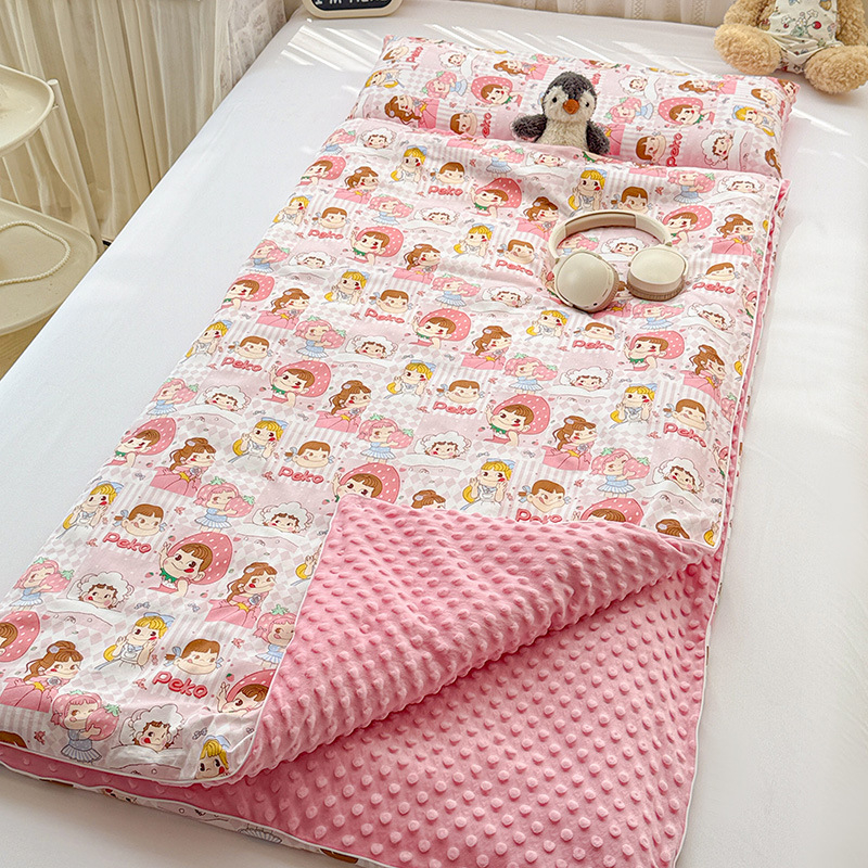 Sac de dormit pentru copii, design desen animat, material: 100% bumbac + bean fleece, 1.1–1.5 kg, compoziție 50% bumbac + 50% bean fleece