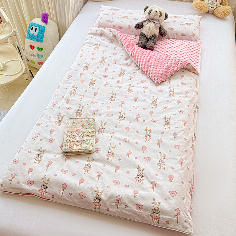 Sac de dormit pentru copii, design desen animat, material: 100% bumbac + bean fleece, 1.1–1.5 kg, compoziție 50% bumbac + 50% bean fleece