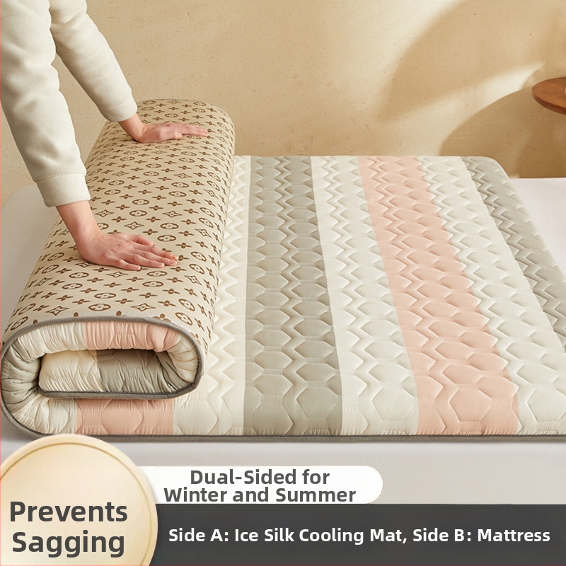Dvojstranná mäkká podložka na posteľ, Jacquard tkanie, Ice Silk Mat, Chemické vlákno, Moderný minimalistický štýl