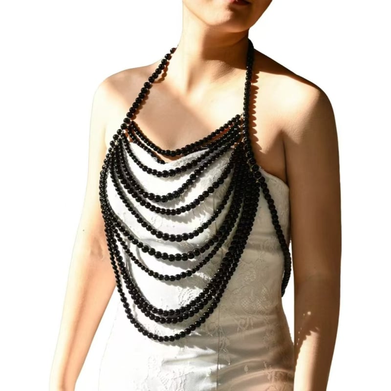 Moteriška daugialypė kūno grandinė su perlomis – išskirtinis dizainas (Pavasaris 2025)