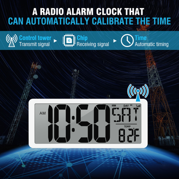 Radio-upravljani budilnik s digitalnim LCD zaslonom, funkcija odgađanja, odbrojavanje, kalendar s prikazom dana, tjedna i mjeseca