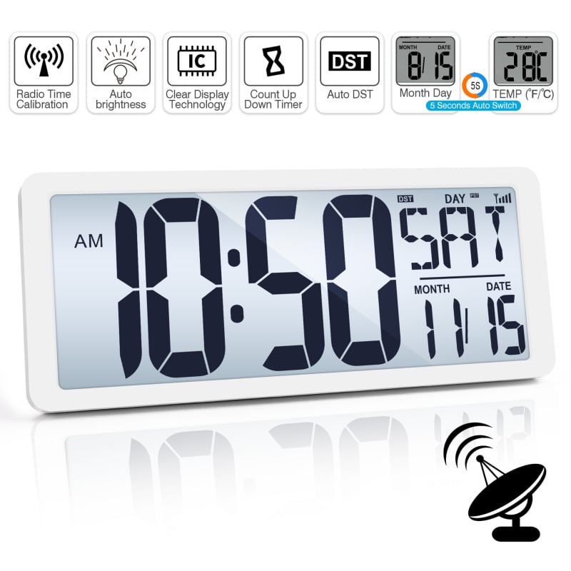 Radio-upravljani budilnik s digitalnim LCD zaslonom, funkcija odgađanja, odbrojavanje, kalendar s prikazom dana, tjedna i mjeseca