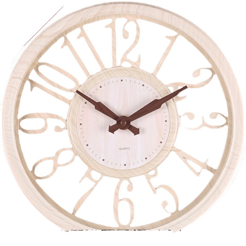 Zidni sat, kružni oblik, retro europski stil, analogni brojčanik s brojkama, napaja se baterijom, precizan mehanizam, pogodan za dnevni boravak