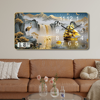 Fali óra örök kalendárummal 2025, vitorlás motívummal, numerikus kijelző, sima másodperc-mozgás, száraz elemű